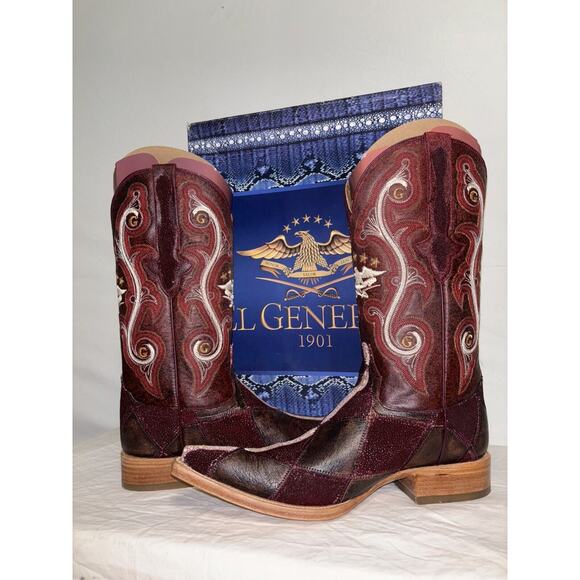 Stingray Lizard Print Pointed Toe Cowboy Boots by El General 1901 Mens Size 7 - Picture 2 of 10